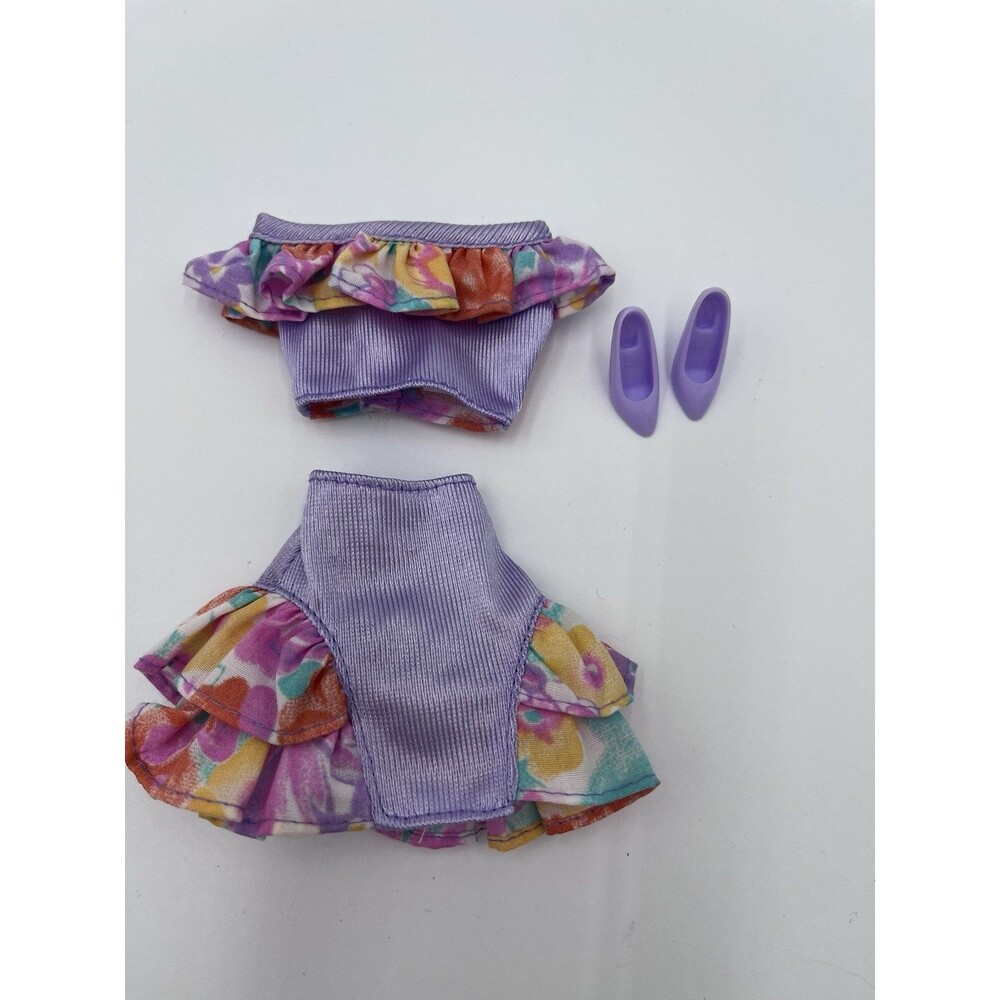 Vtg Mattel Barbie Doll Clothes Purple Top Shirt Skirt Shoes Outfit Set Lot